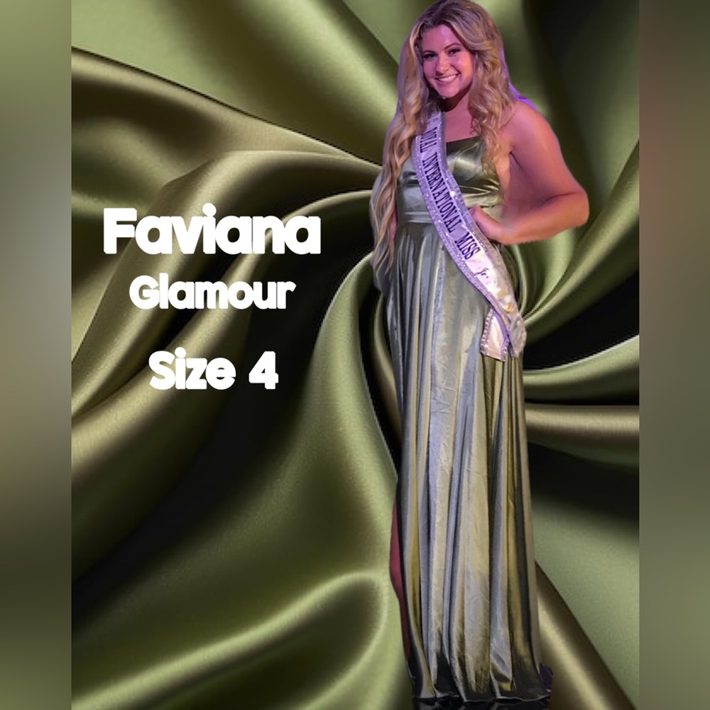 Faviana Olive Green Satin Evening Gown